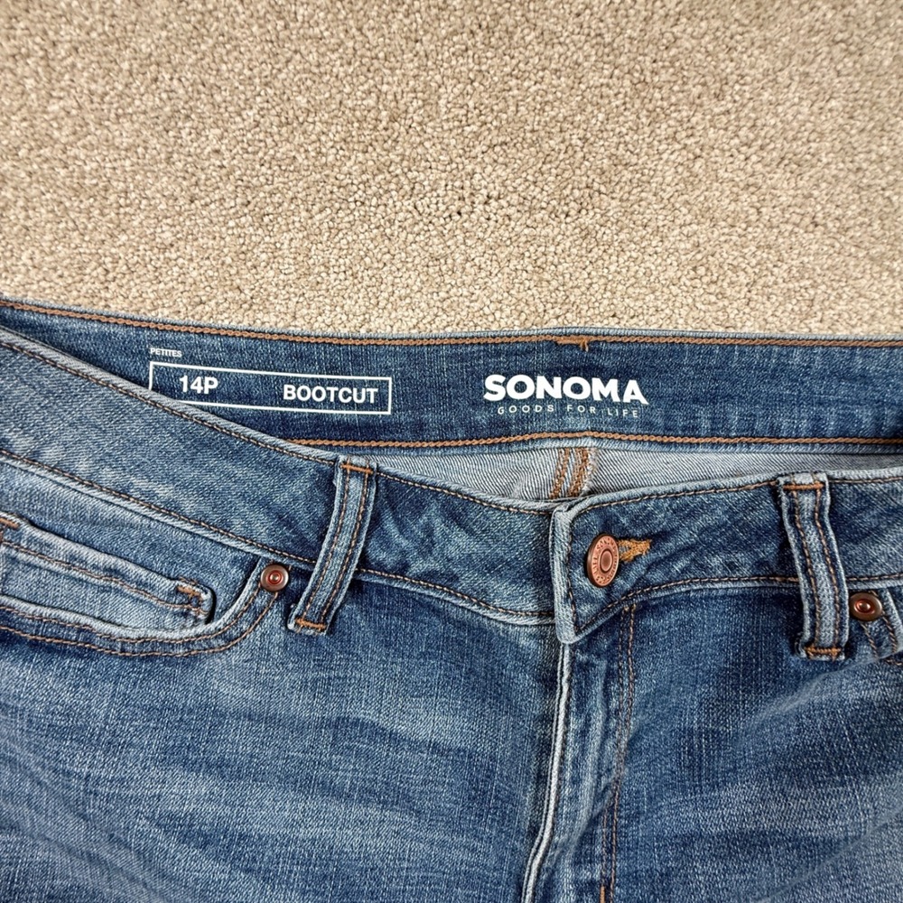 Sonoma Goods For Life Womens 14P Bootcut Jeans Medium Wash Distressed Blue Denim - Picture 6 of 10
